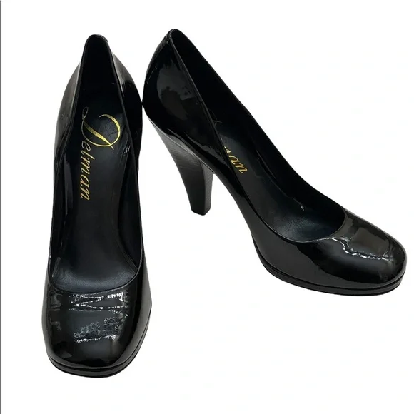 DELMAN black patent leather Bonnie heels size 8.5M - Picture 2 of 10